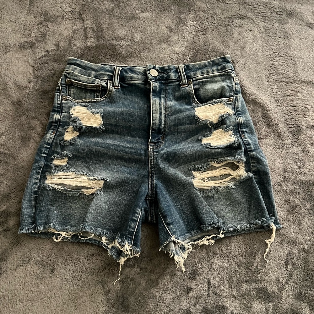 American Eagle Outfitters Blue Distressed Jean Shorts